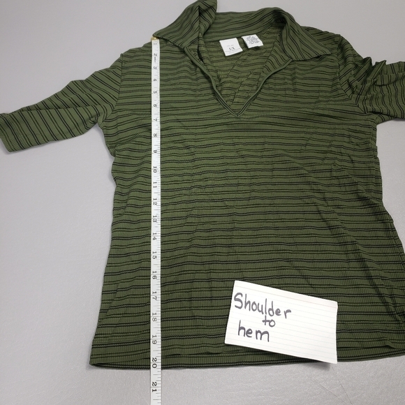 3/$15 AX Armani Exchange green, black striped shirt size medium - Picture 8 of 9